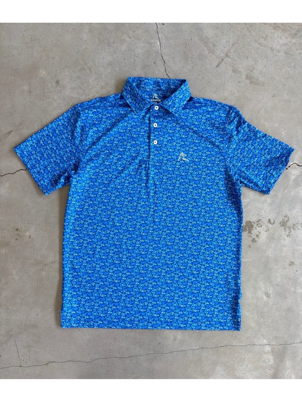 Rhoback / Shark Print Performance Golf Polo / Blue Men’s M